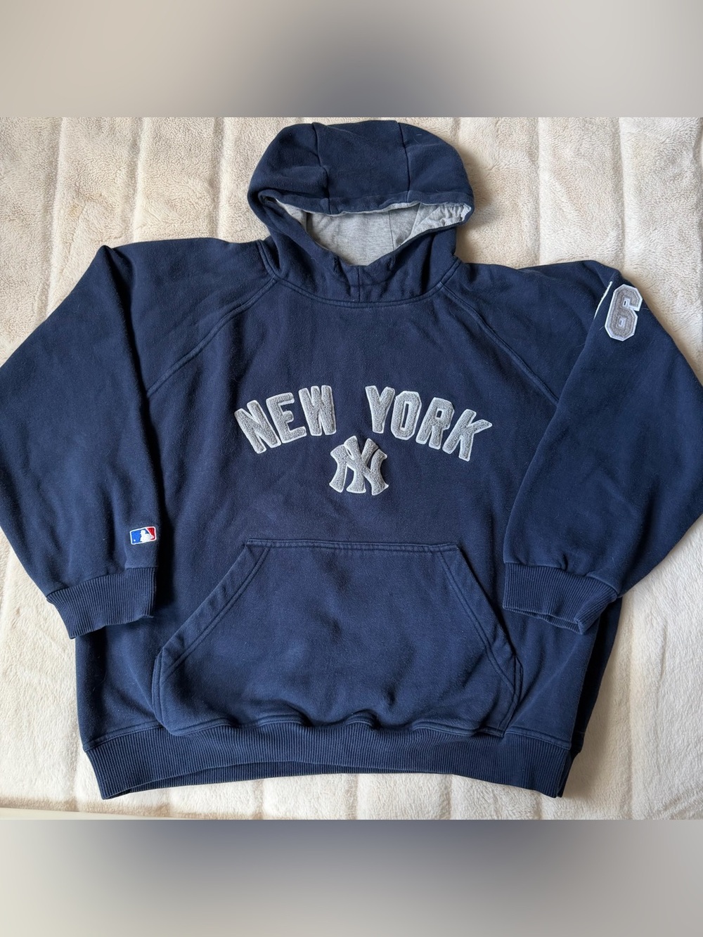 Vintage New York Yankees Raglan Hoodie Navy Grey Size Large